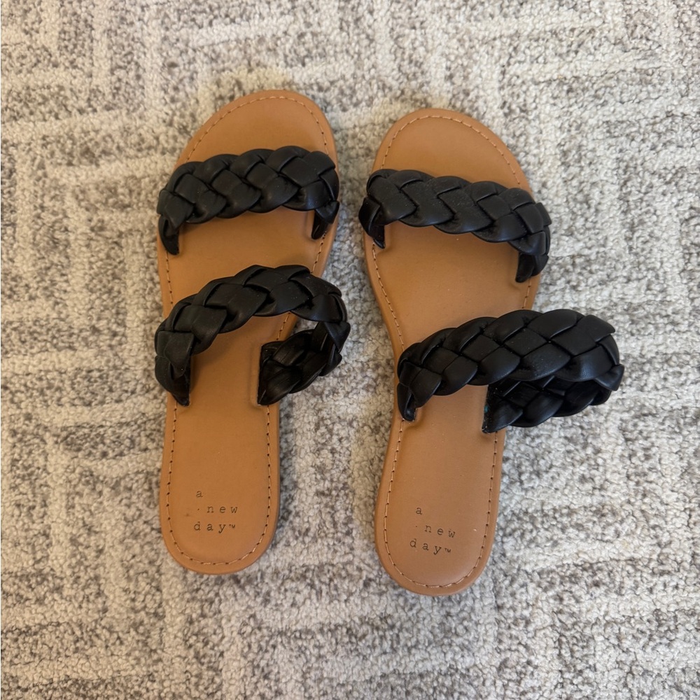 A New Day Black Ruched Slip-On Sandals